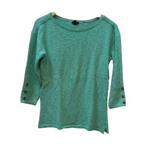 Talbots Women's Small Knit 3/4 Sleeve Button Detail Green Pullover‎ Sweater